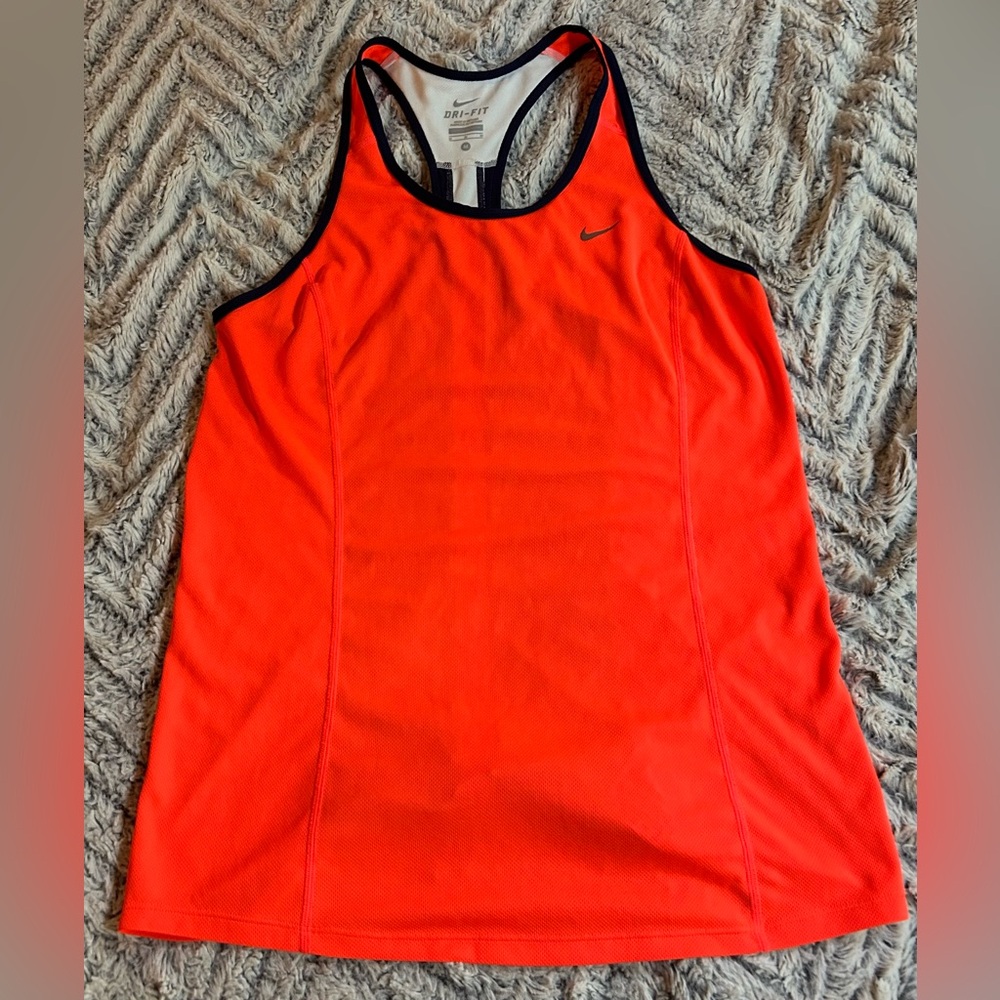 Nike Women's Orange, blue and White Dri-Fit Racer tank size medium
